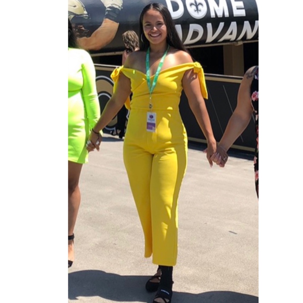 Yellow Off Shoulder Tie Jumpsuit